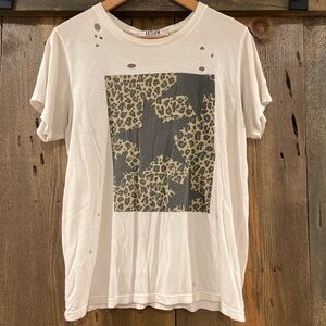 Letluv by Anthropologie Thunderbolt Leopard Cream T-Shirt Small